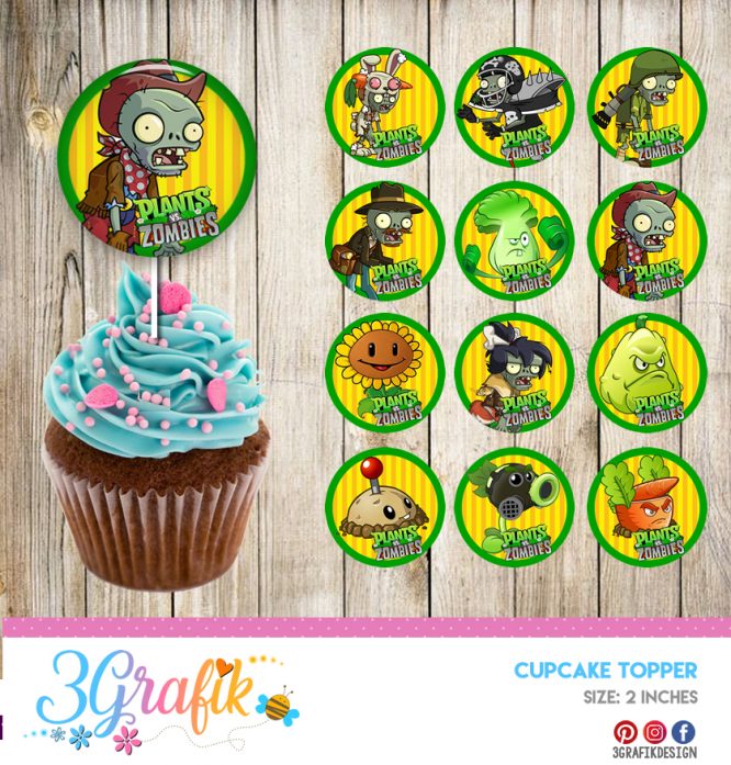 Plants Vs Zombies – Cupcakes Topper – Printable