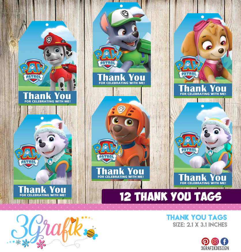 Paw Patrol – Thank You Tags – Printable - 3Grafik