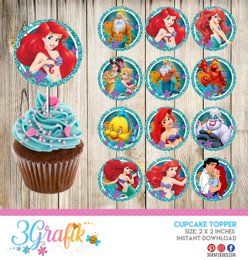 The Little Mermaid – Cupcake Topper – Printable - 3Grafik