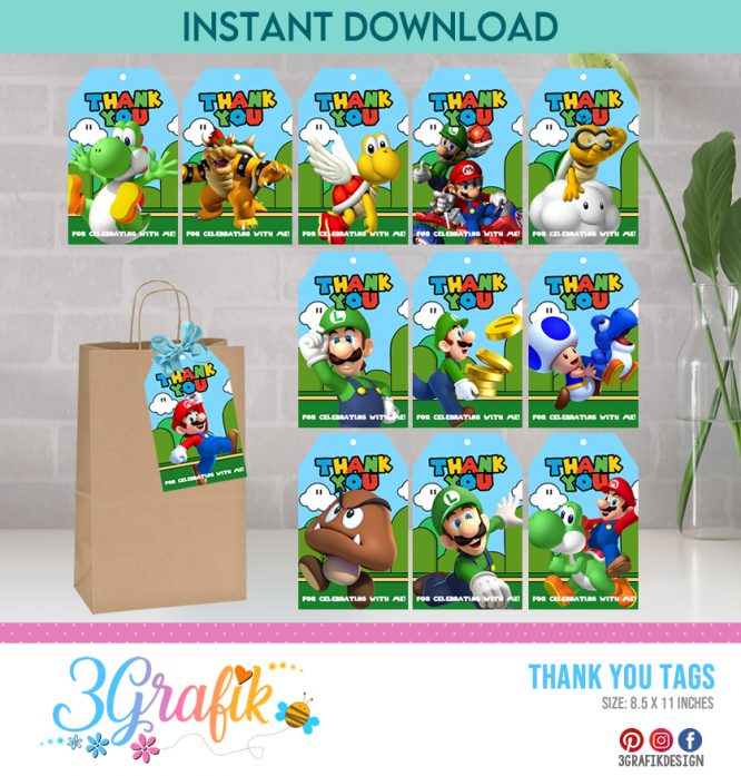 Super Mario Bros – Thank You Tags – Printable