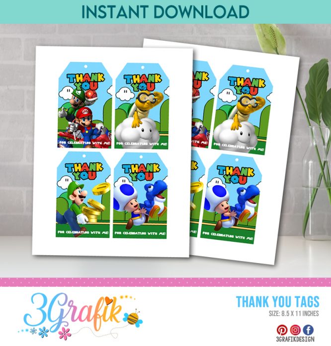 Super Mario Bros – Thank You Tags – Printable