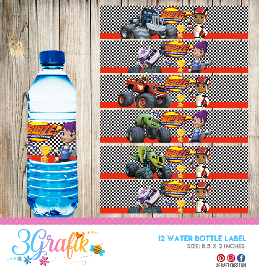 Monster Truck Water Bottle Labels