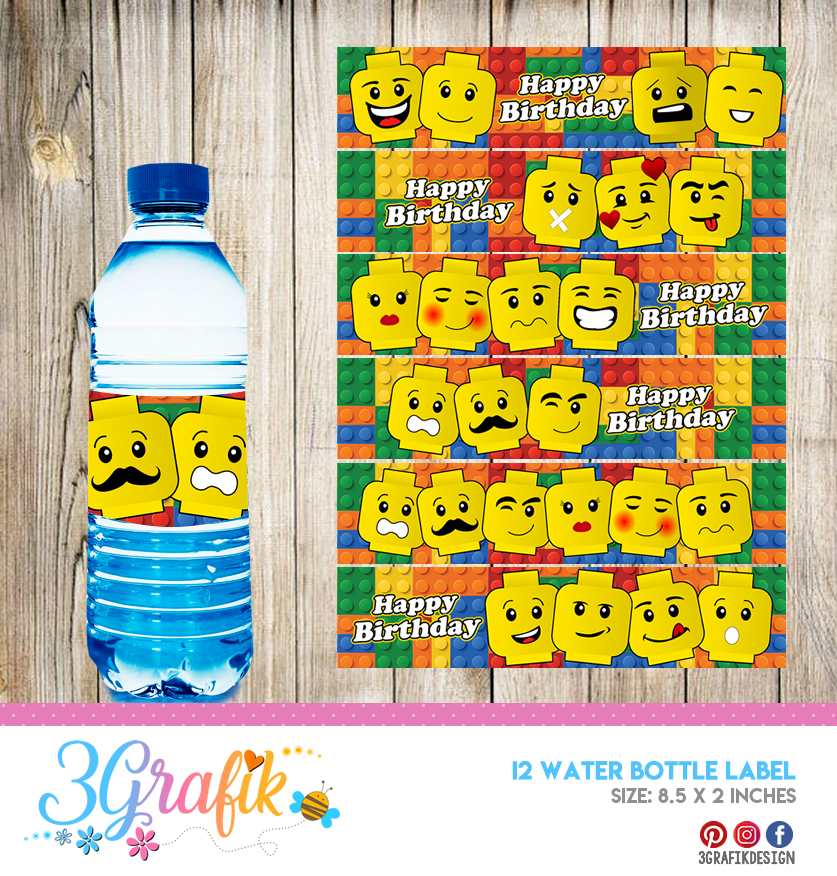 Lego – Water Bottle Label – Printable - 3Grafik
