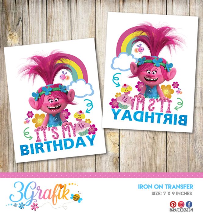 Trolls Birthday Girls – Iron on Transfer – Printable