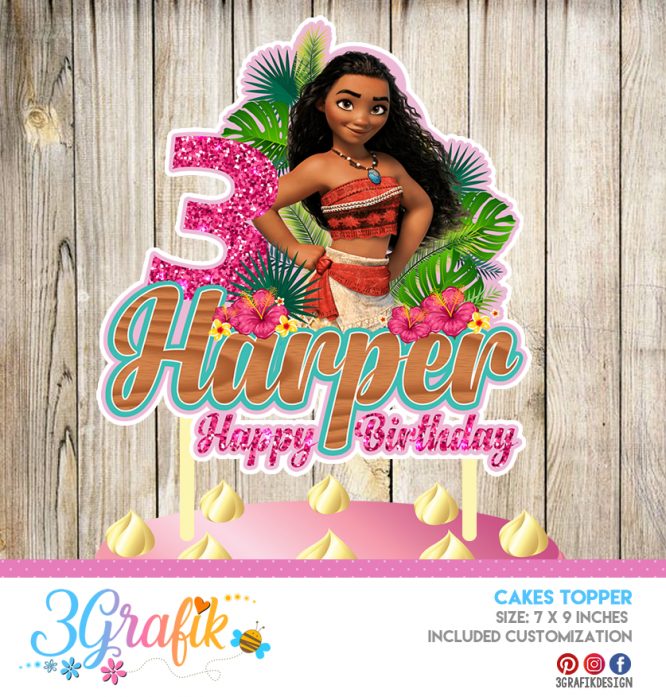 Moana – Cake Topper Pennant – Printable