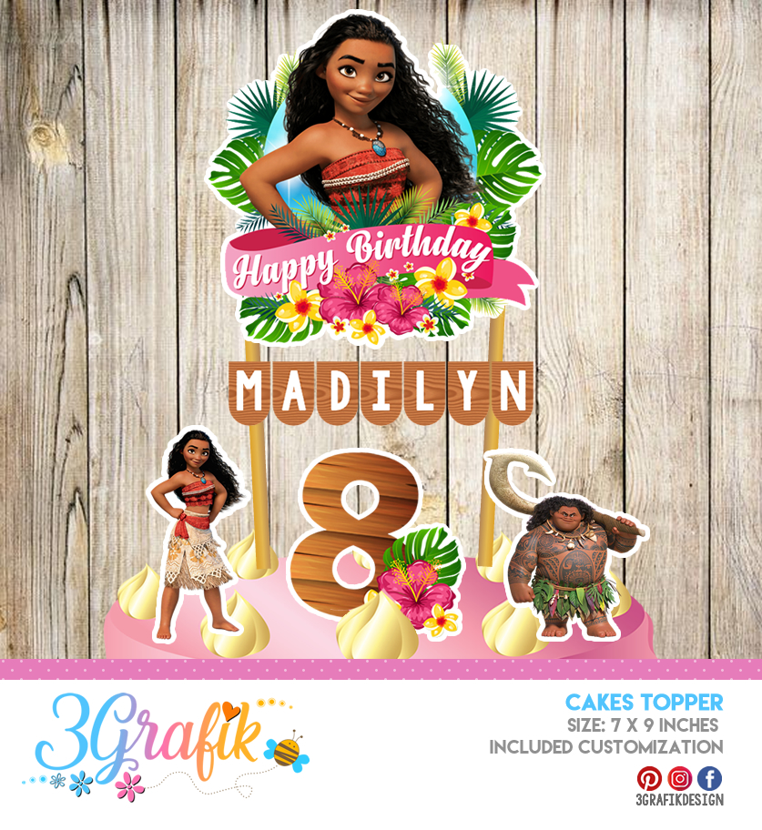 Personalised Moana Cake Topper, Birthday Decorations, 3D Personalised | eBay