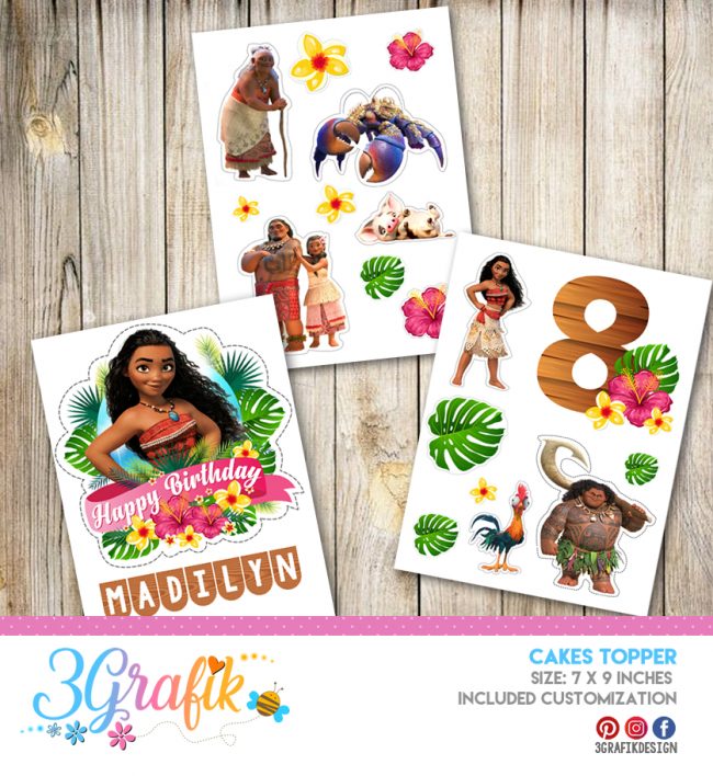 Moana Cake Topper Pennant Printable 3grafik Moana Cake Topper Pennant Printable 3grafik