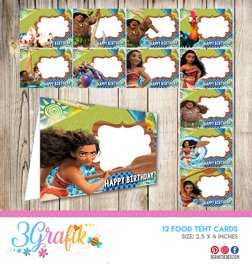 Moana – Food Tent Cards– Printable - 3Grafik
