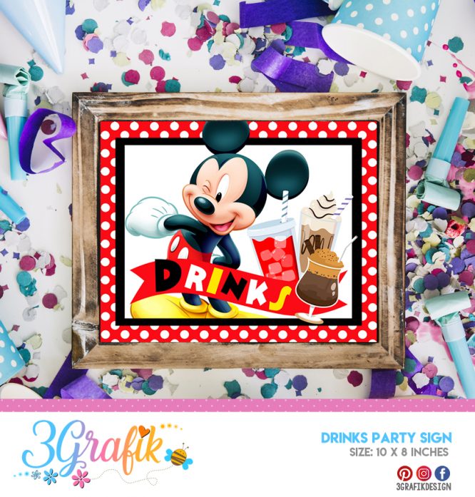 Mickey Mouse – Drinks Party Sign – Printable