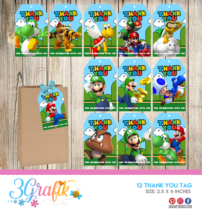 Super Mario Bros – Thank You Tags – Printable - 3Grafik