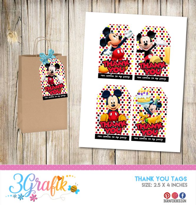 Mickey Mouse – Thank You Tags – Printable - Image 2