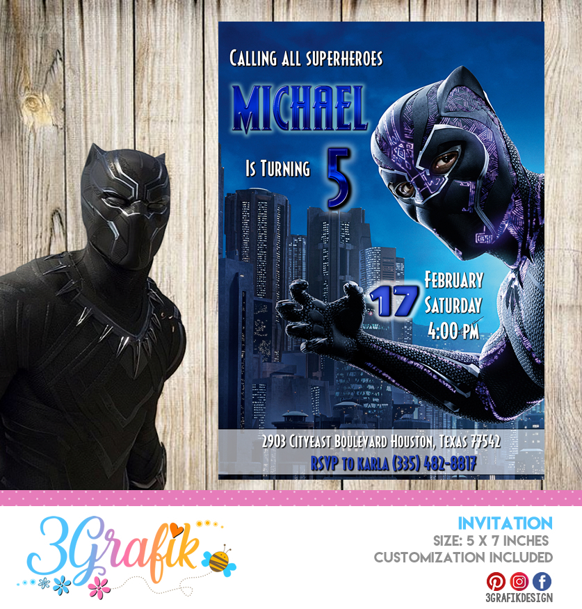 Black Panther Invitation Online Editable Template Party Supplies
