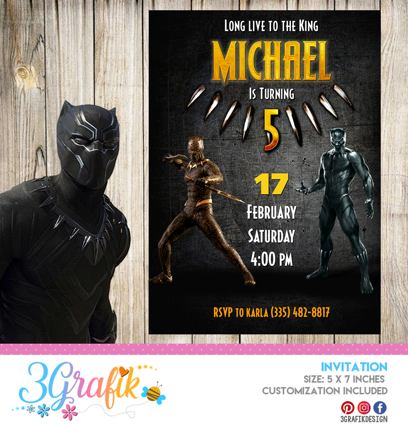 8 BLACK PANTHER INVITATIONS ~ Birthday Party Supplies Stationery Cards Notes 