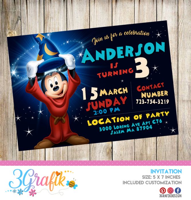 Mickey Mouse Fantasia – Invitation – Printable