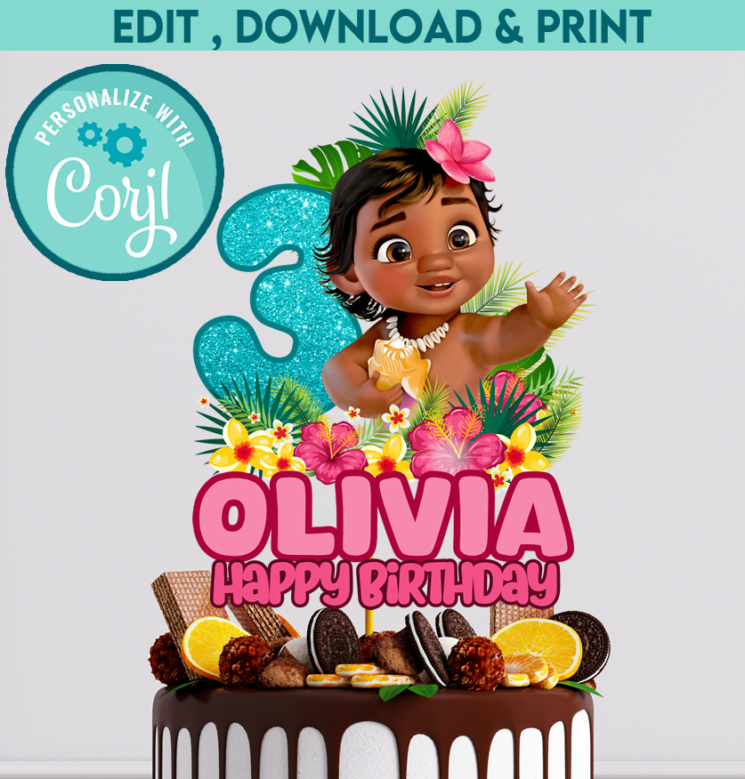 Moana Themed Cake Topper | Personalized Party Decoration for Ocean Adventure Birthday