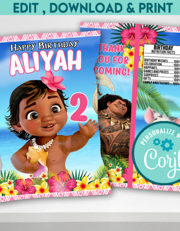 Moana Birthday Chip Bag Printable | DIY Party Favor Wrapper for Kids Birthday Theme