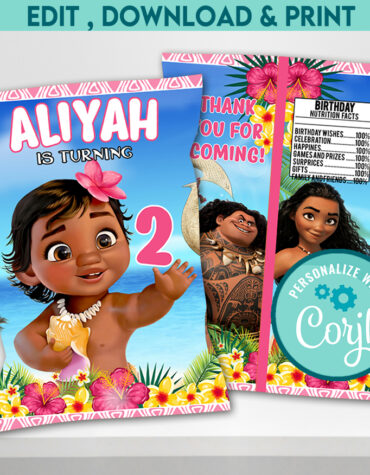 Editable Moana Chip Bag Template | Instant Download Tropical Party Printable