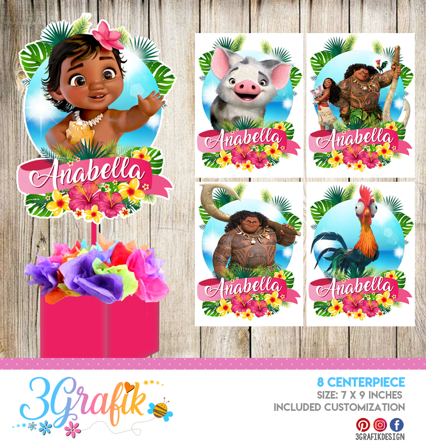 ▷ Moana Centerpiece Printable: Edit, Download and print