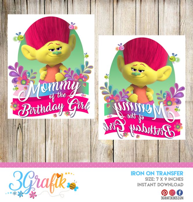 Trolls Mommy of the Birthday Girls – Iron on Transfer – Printable