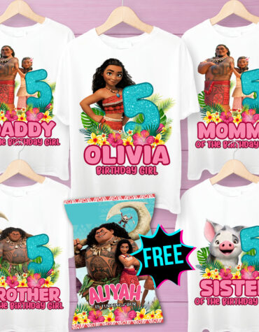 Personalized Moana Birthday Iron On Transfer Family | Custom DIY Party Shirts for Tropical Celebration