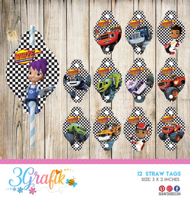 Blaze and the Monster Machines – Straw Tags – Printable - 3Grafik