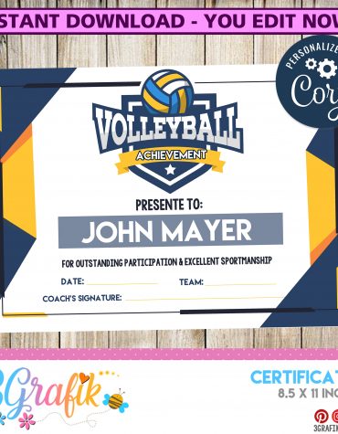 EDITABLE Volleyball Certificate