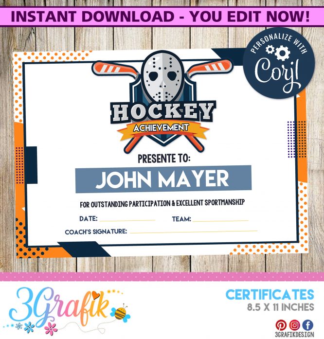 Hockey – Digital Template Certificate