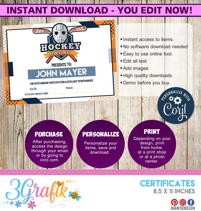 Hockey – Digital Template Certificate