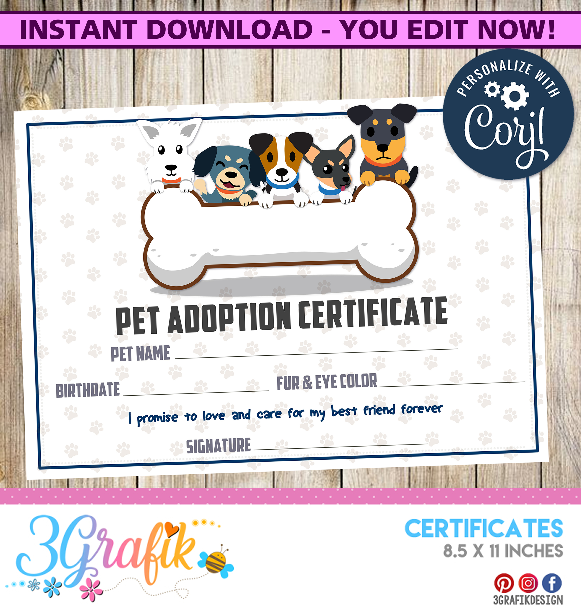 Pet Adoption Certificate Printable 3grafik