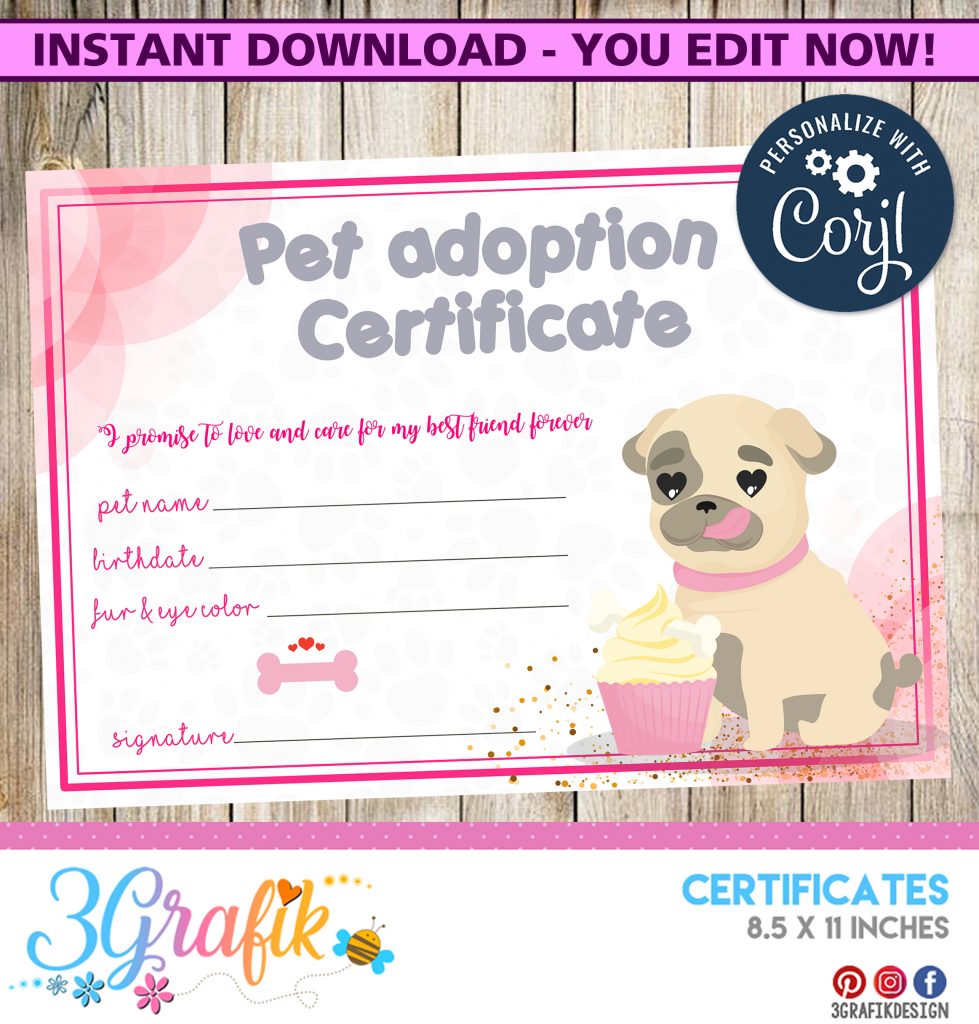 Pet Adoption Certificate Printable 3grafik