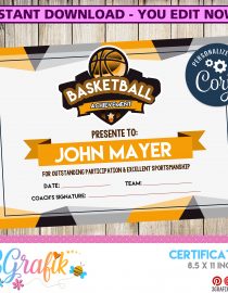 Orange Black Basketball certificate