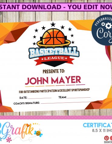 EDITABLE Basketball Certificate