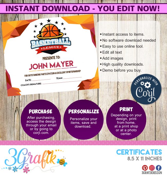 Basketball Certificate Party Supplies 3grafik