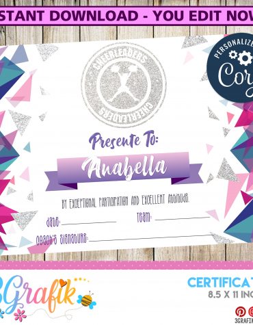 EDITABLE Cheerleader Certificate Printable