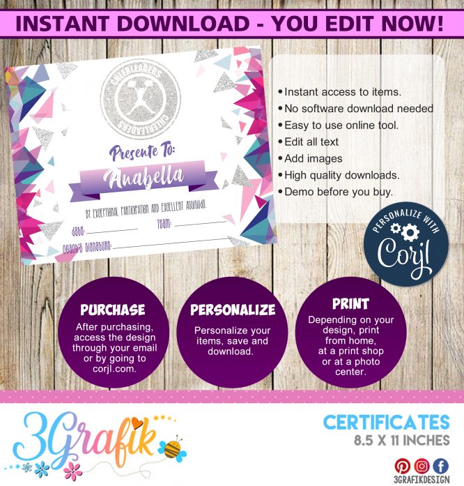 Cheerleader Digital Template Certificate
