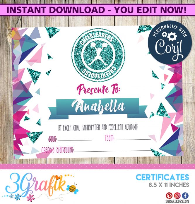 EDITABLE Cheerleader Certificate