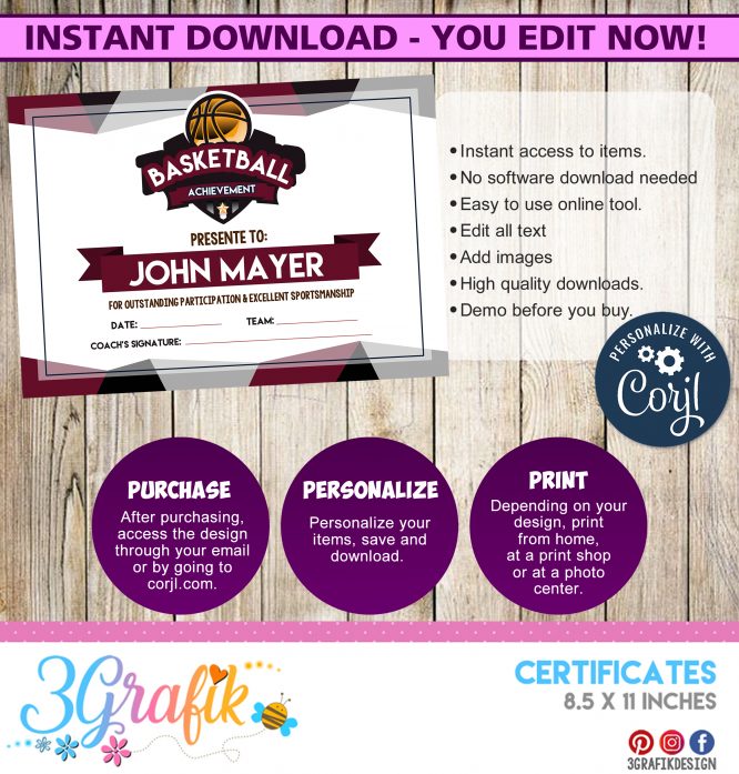 Red Wine Basketball Certificate