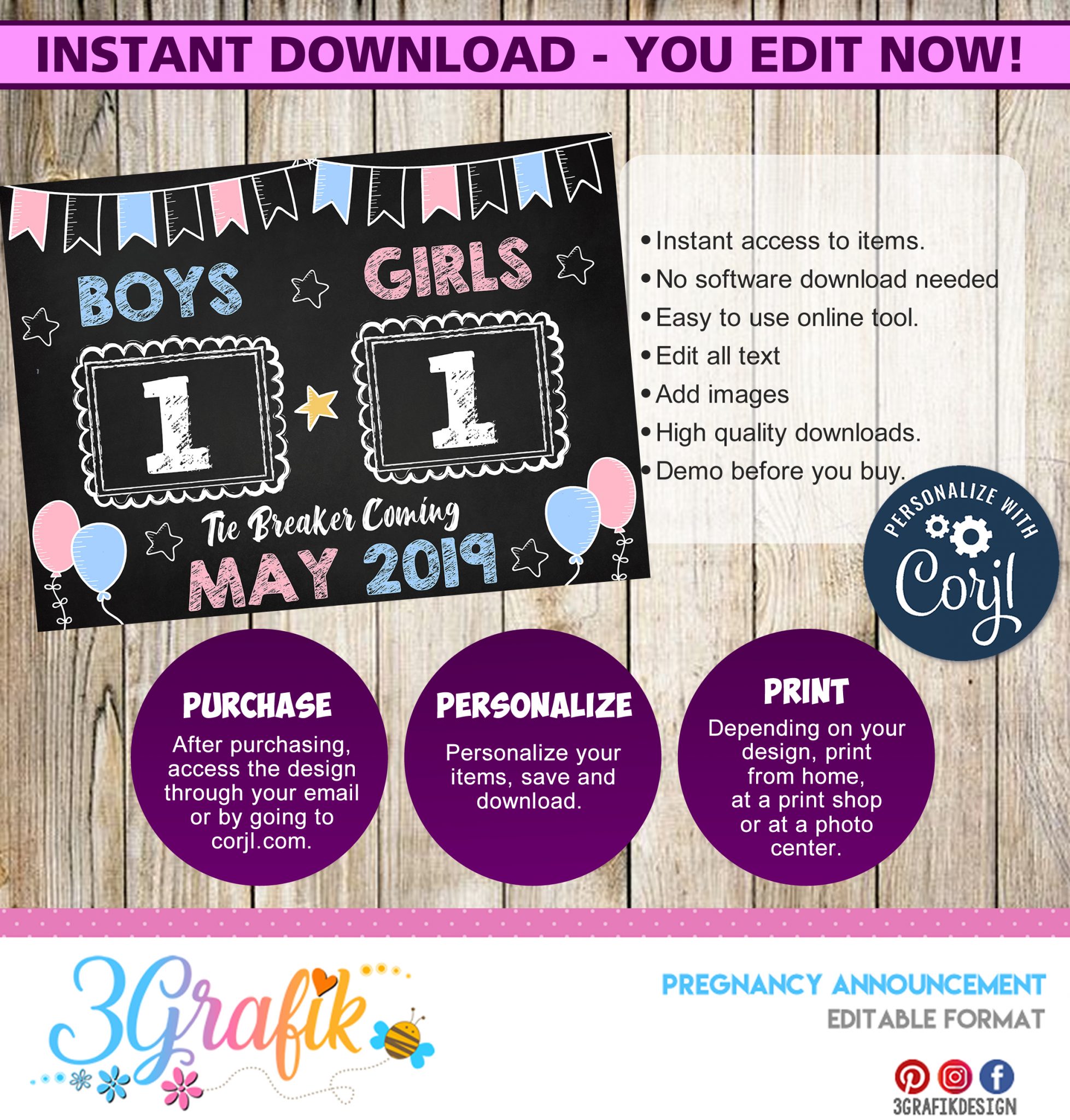 Tiebreaker Gender Reveal Invitation. PRINTABLE. Tie Breaker 