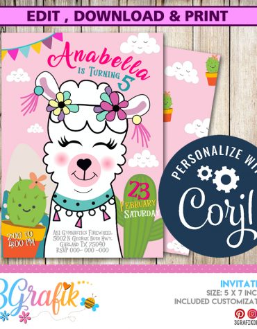 Llama Birthday Invitation