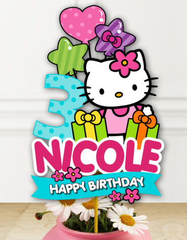 Editable Hello Kitty Birthday Centerpiece
