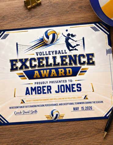 Volleyball Certificate Printable