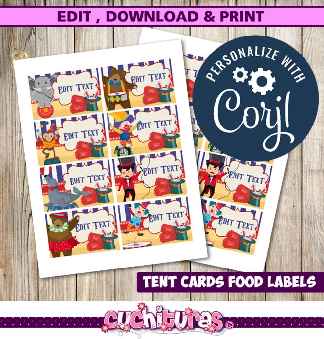 Circus – Food Tent Cards– Printable