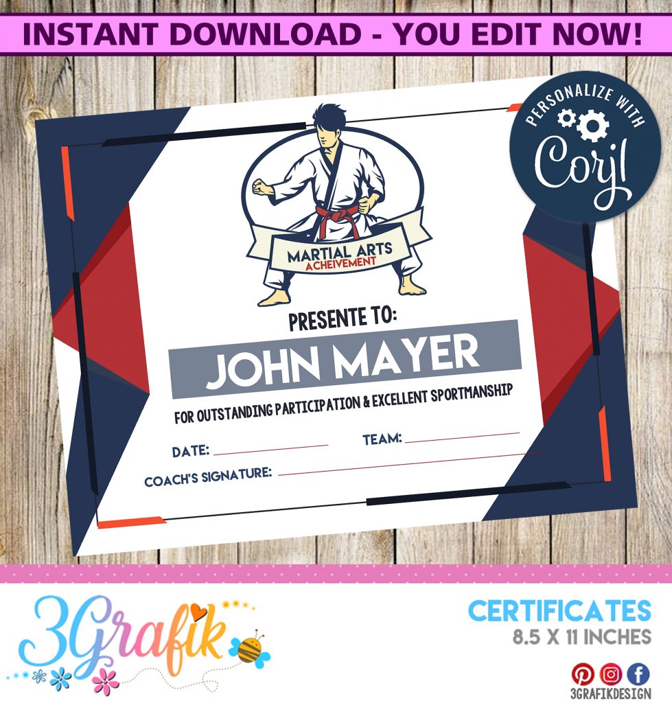 ▷ EDITABLE Martial Arts Certificate Award, Soccer Team Award. Within Gymnastics Certificate Template