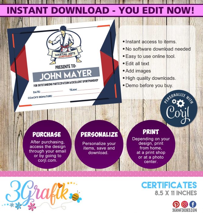 Martial Arts Digital Template Certificate