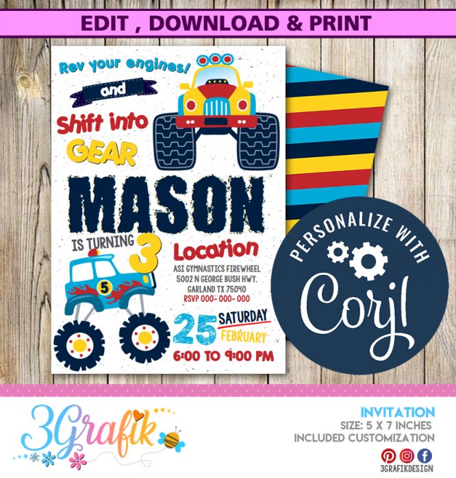 Truck Birthday Party Invitation