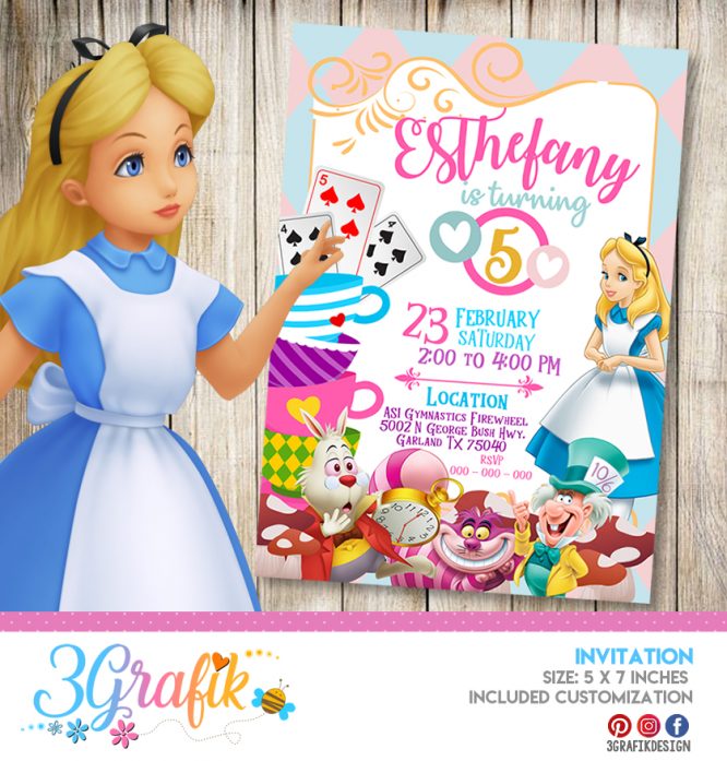 Alice in Wonderland birthday Invitation