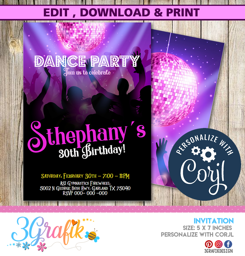 Disco Party Invitation Dance Party Invitation Virtual Party Invite