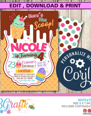 Ice cream birthday invitation
