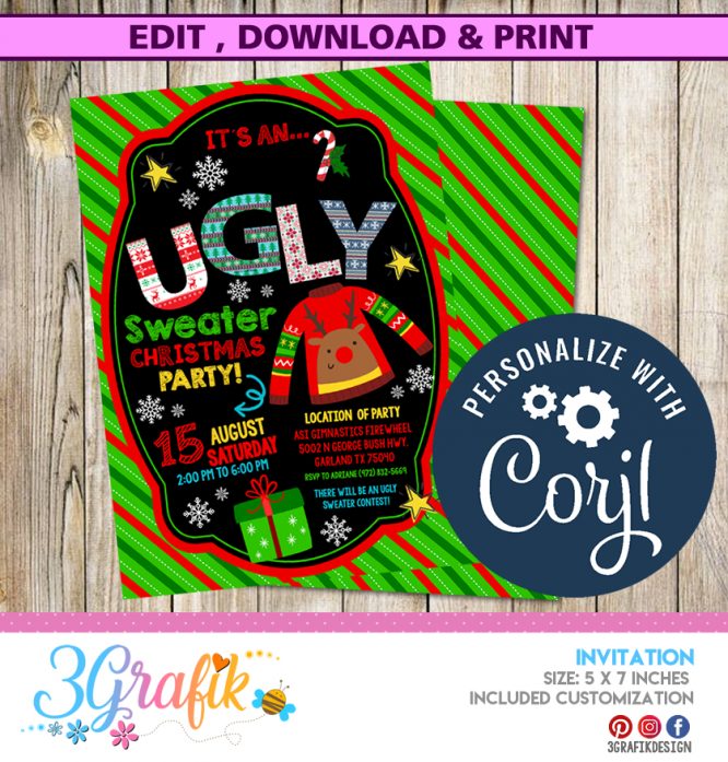 Ugly Sweater Christmas- Party Digital Invitation