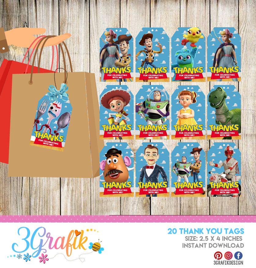 Toy Story 4 Thank You Tags Edit Download And Print Party Supplies